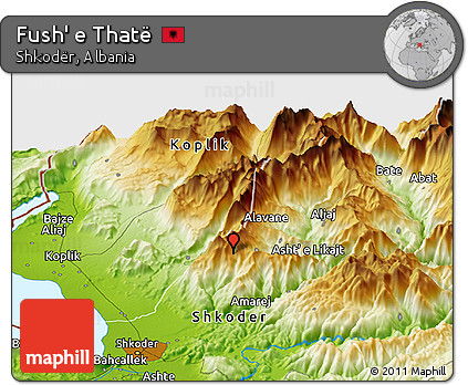 Physical Panoramic Map of Fush' E Thatë