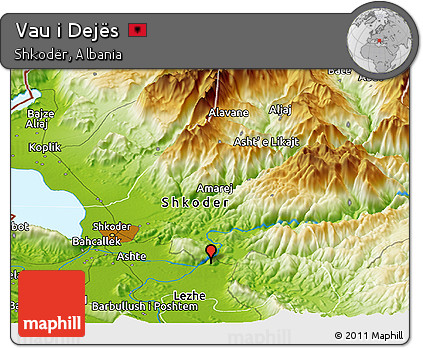 Physical Panoramic Map of Vau I Dejës