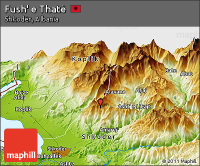 Physical Panoramic Map of Fush' E Thatë