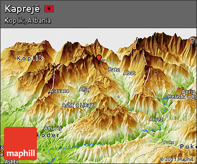 Physical Panoramic Map of Kaprejë