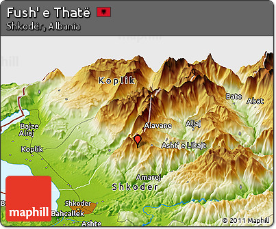 Physical Panoramic Map of Fush' E Thatë