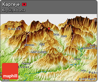 Physical Panoramic Map of Kaprejë