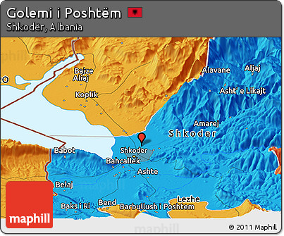 Political Panoramic Map of Golemi I Poshtëm