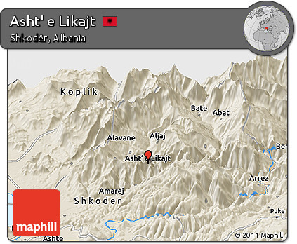 Shaded Relief Panoramic Map of Asht' E Likajt