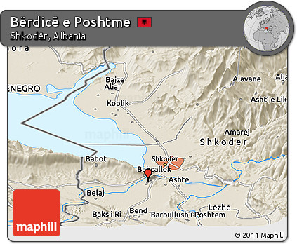 Shaded Relief Panoramic Map of Bërdicë E Poshtme
