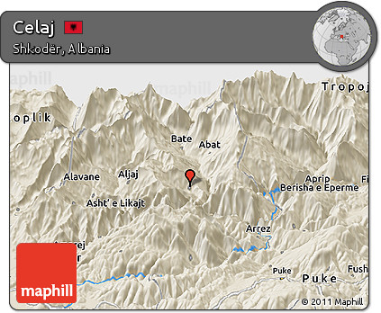 Shaded Relief Panoramic Map of Celaj