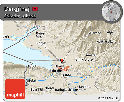 Shaded Relief Panoramic Map of Dergjinaj