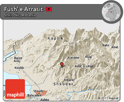 Shaded Relief Panoramic Map of Fush' E Arrasit