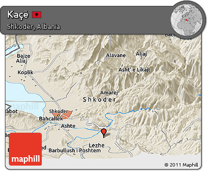 Shaded Relief Panoramic Map of Kaçë