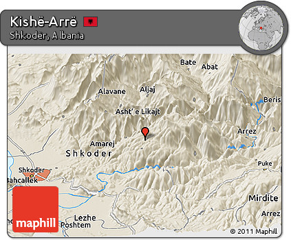 Shaded Relief Panoramic Map of Kishë-Arrë
