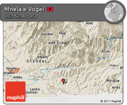 Shaded Relief Panoramic Map of Mnela E Vogël