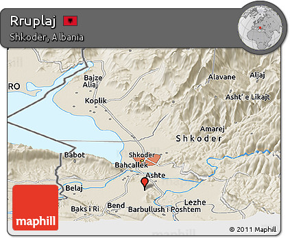 Shaded Relief Panoramic Map of Rruplaj