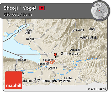 Shaded Relief Panoramic Map of Shtoji I Vogël