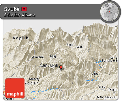 Shaded Relief Panoramic Map of Svutë