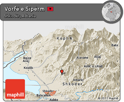 Shaded Relief Panoramic Map of Vorfë E Sipërm