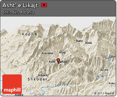 Shaded Relief Panoramic Map of Asht' E Likajt