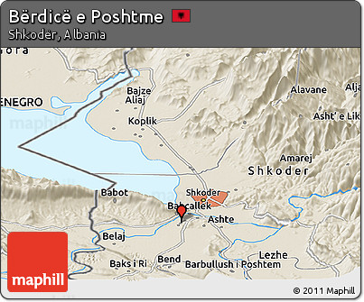 Shaded Relief Panoramic Map of Bërdicë E Poshtme