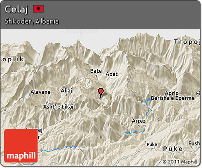 Shaded Relief Panoramic Map of Celaj