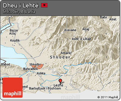 Shaded Relief Panoramic Map of Dheu I Lehtë