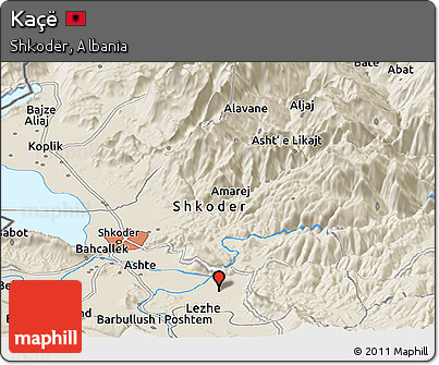 Shaded Relief Panoramic Map of Kaçë