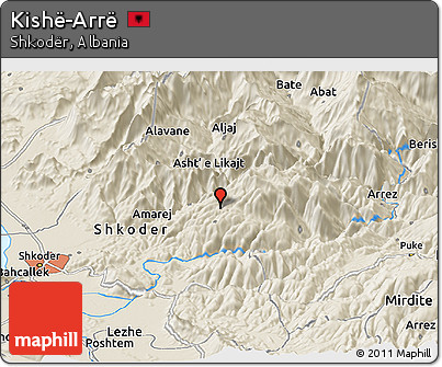 Shaded Relief Panoramic Map of Kishë-Arrë