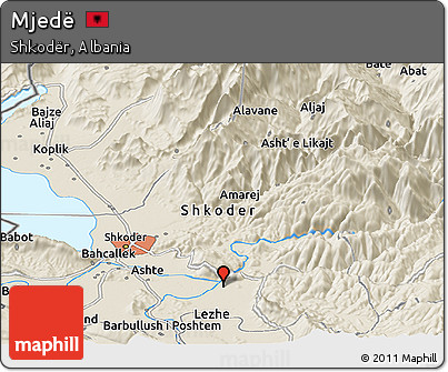 Shaded Relief Panoramic Map of Mjedë