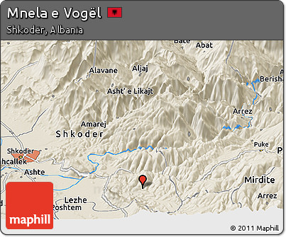 Shaded Relief Panoramic Map of Mnela E Vogël
