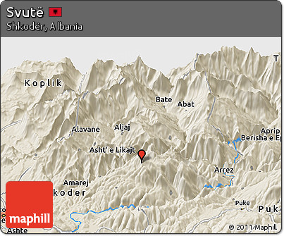 Shaded Relief Panoramic Map of Svutë