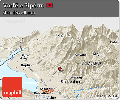Shaded Relief Panoramic Map of Vorfë E Sipërm
