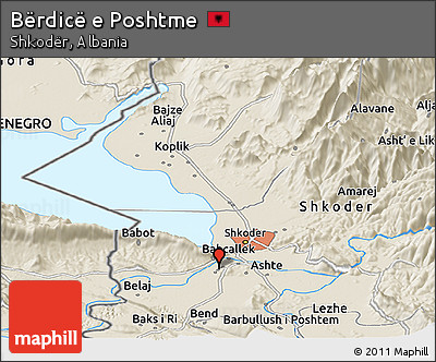 Shaded Relief Panoramic Map of Bërdicë E Poshtme