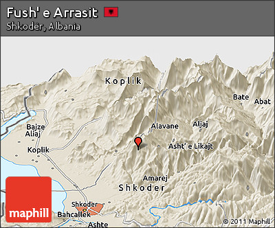 Shaded Relief Panoramic Map of Fush' E Arrasit