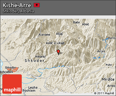 Shaded Relief Panoramic Map of Kishë-Arrë