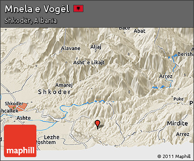 Shaded Relief Panoramic Map of Mnela E Vogël