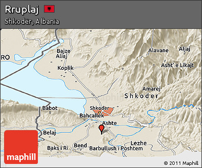 Shaded Relief Panoramic Map of Rruplaj
