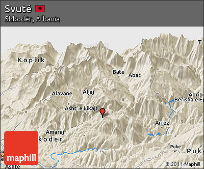 Shaded Relief Panoramic Map of Svutë