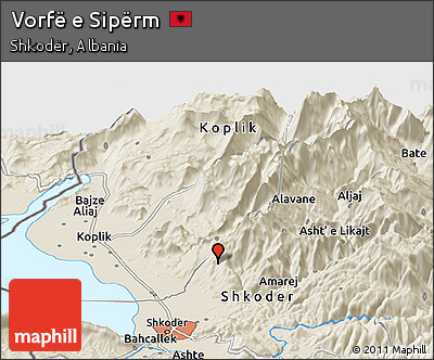 Shaded Relief Panoramic Map of Vorfë E Sipërm