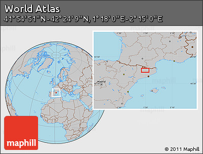 Gray Location Map of the Area around 42° 9' 30" N, 1° 46' 29" E