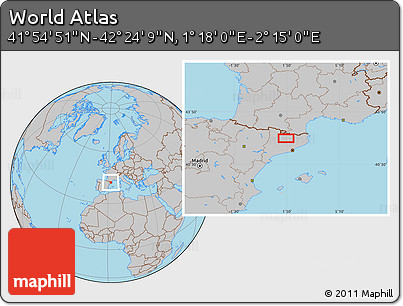 Gray Location Map of the Area around 42° 9' 30" N, 1° 46' 29" E