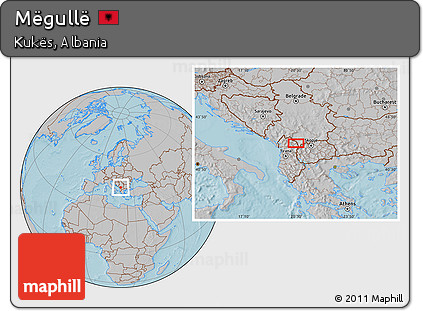 Gray Location Map of Mëgullë, hill shading