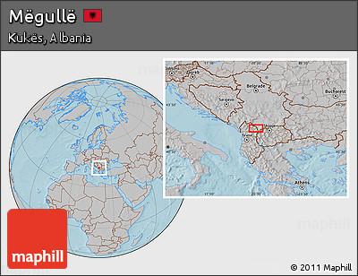 Gray Location Map of Mëgullë, hill shading