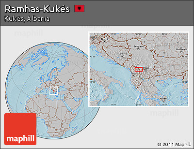 Gray Location Map of Ramhas-Kukës, hill shading