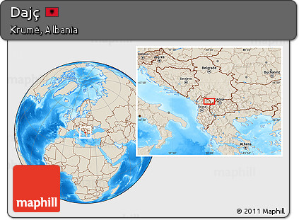 Shaded Relief Location Map of Dajç
