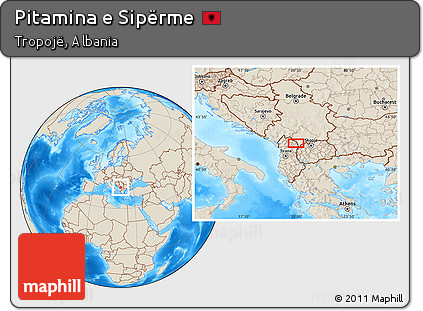 Shaded Relief Location Map of Pitamina E Sipërme