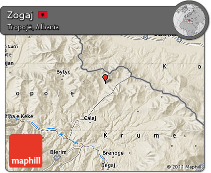 Shaded Relief Map of Zogaj