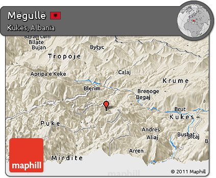 Shaded Relief Panoramic Map of Mëgullë