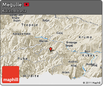 Shaded Relief Panoramic Map of Mëgullë