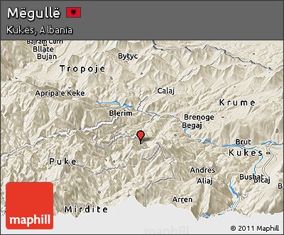 Shaded Relief Panoramic Map of Mëgullë