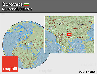 Savanna Style Location Map of Borovets, hill shading