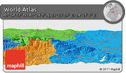 Political Panoramic Map of the Area around 42° 9' 30" N, 23° 52' 30" E