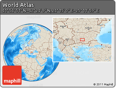 Shaded Relief Location Map of the Area around 42° 9' 30" N, 24° 43' 30" E